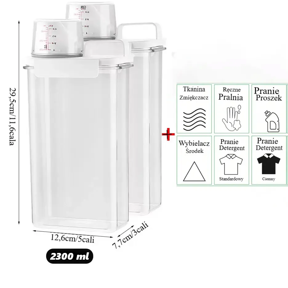 Dozownik na detergent do prania wielokrotnego użytku o pojemności 1100/1800/2300 ml, pusty pojemnik na proszek do prania, płyn do płukania, wybielacz z etykietami