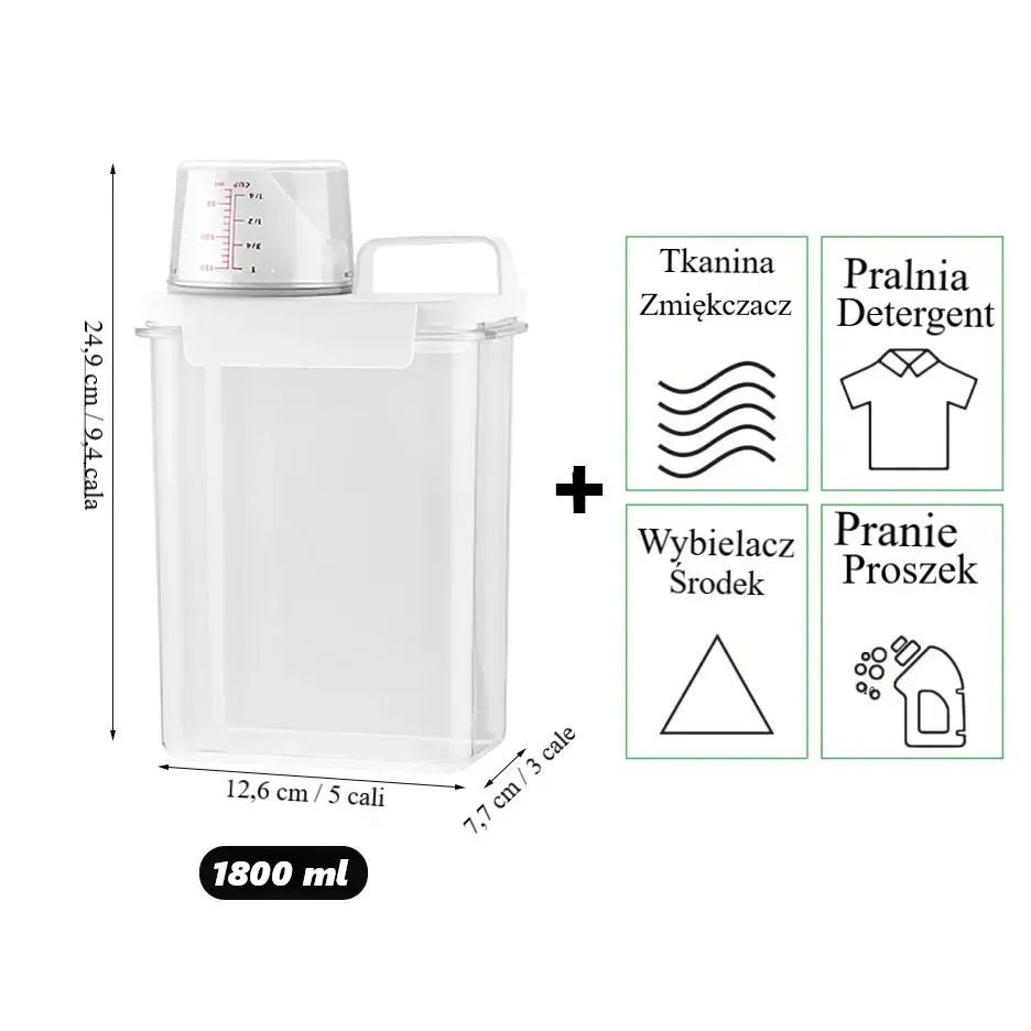 Dozownik na detergent do prania wielokrotnego użytku o pojemności 1100/1800/2300 ml, pusty pojemnik na proszek do prania, płyn do płukania, wybielacz z etykietami