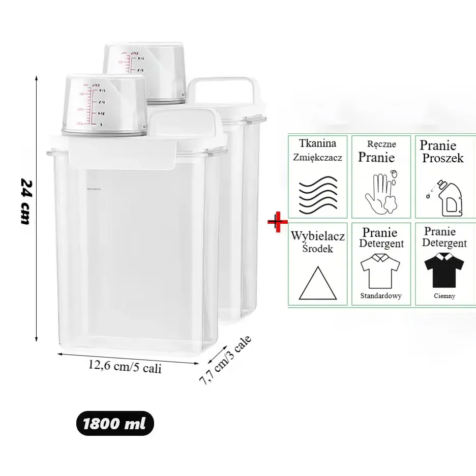 Dozownik na detergent do prania wielokrotnego użytku o pojemności 1100/1800/2300 ml, pusty pojemnik na proszek do prania, płyn do płukania, wybielacz z etykietami