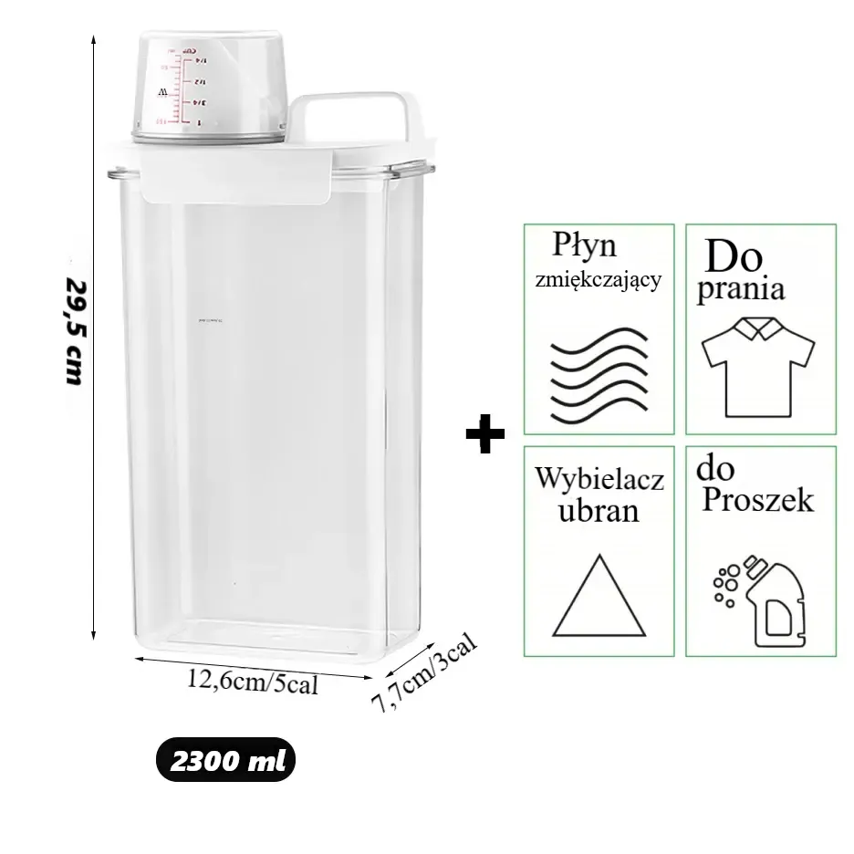Dozownik na detergent do prania wielokrotnego użytku o pojemności 1100/1800/2300 ml, pusty pojemnik na proszek do prania, płyn do płukania, wybielacz z etykietami