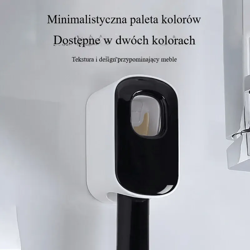 Wodoodporny wyciskacz do pasty do zębów. Automatyczny dozownik pasty do zębów. Montowany na ścianie. Akcesoria łazienkowe. Uchwyt na szczoteczki do zębów.