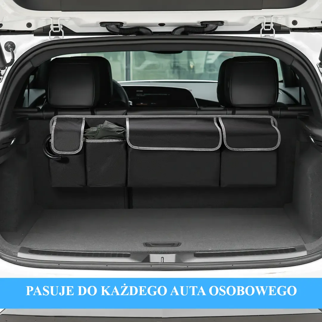 Wiszący organizer do bagażnika samochodowego/SUV-a, 99 x 35 cm, z 4 kieszeniami do przechowywania.