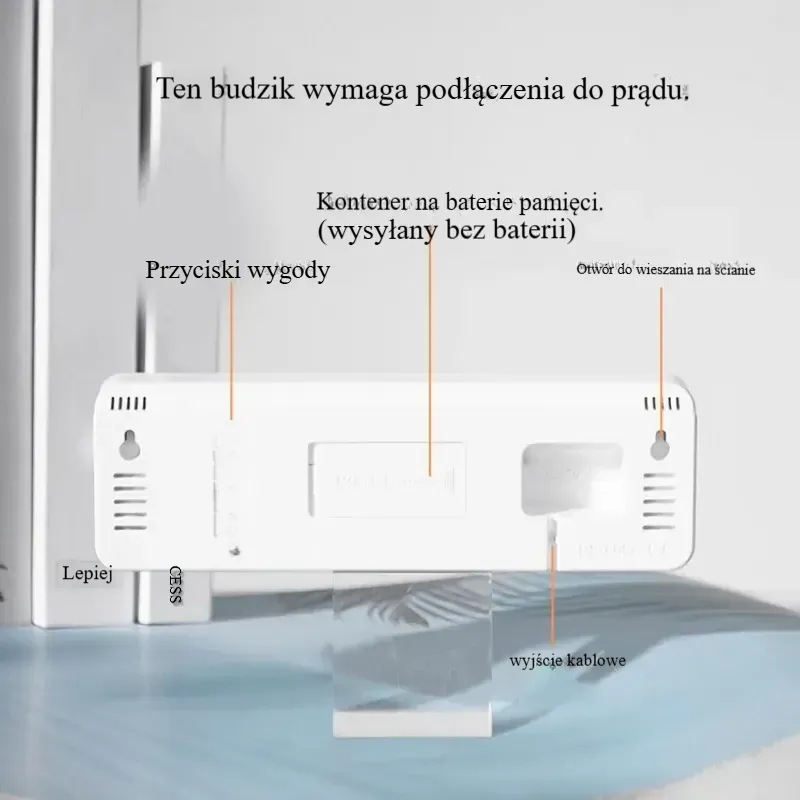 9-calowy duży cyfrowy zegar ścienny zasilany przez USB, miernik temperatury i wilgotności, automatyczne ściemnianie, czas letni, zegar stołowy 12/24H, elektroniczny budzik LED