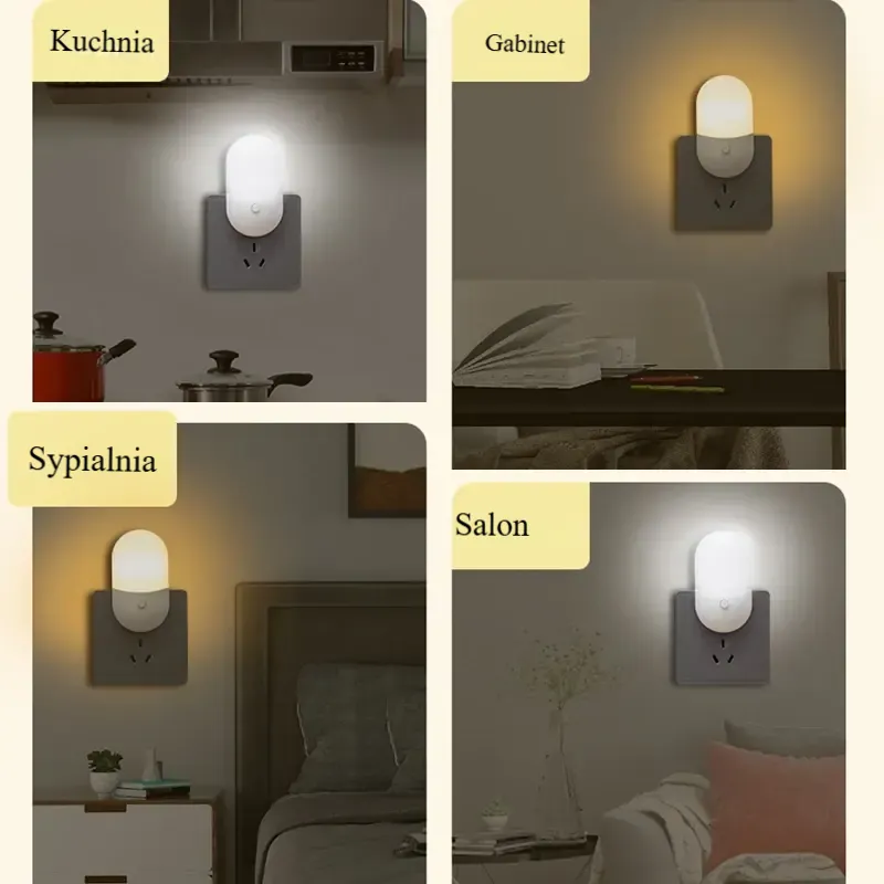 Lampka nocna LED do sypialni, pokoju dziecięcego i salonu. Wtyczka EU/US, ochrona oczu, idealna do karmienia dziecka, oświetlenia, pokoju, korytarza czy kuchni.