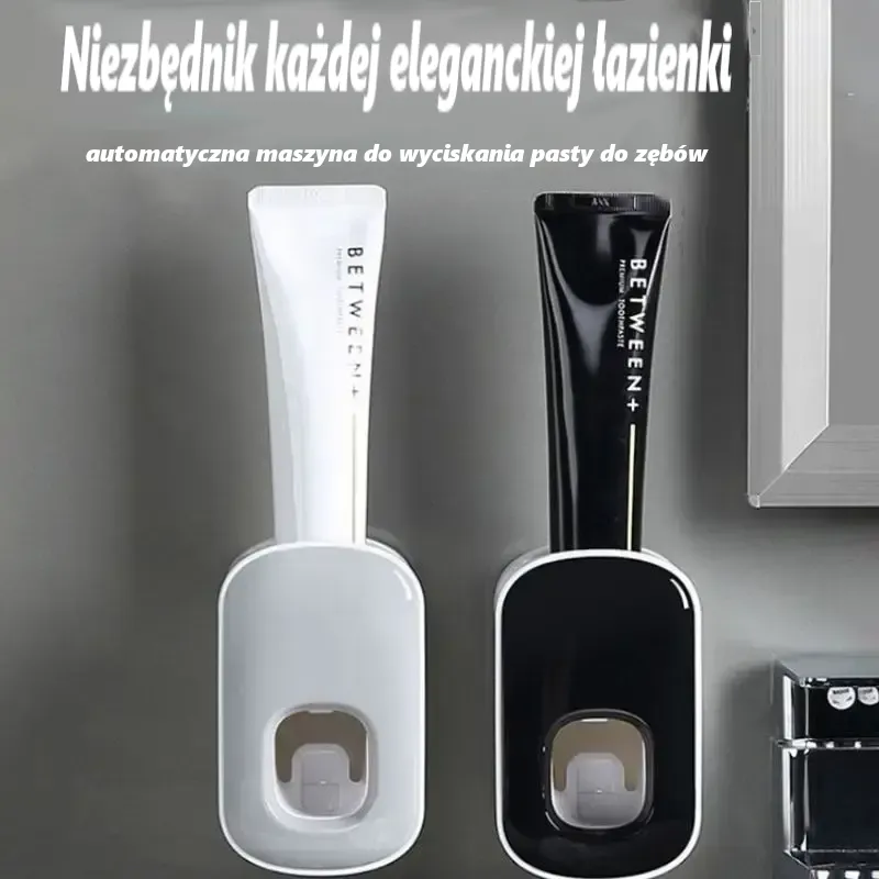 Wodoodporny wyciskacz do pasty do zębów. Automatyczny dozownik pasty do zębów. Montowany na ścianie. Akcesoria łazienkowe. Uchwyt na szczoteczki do zębów.