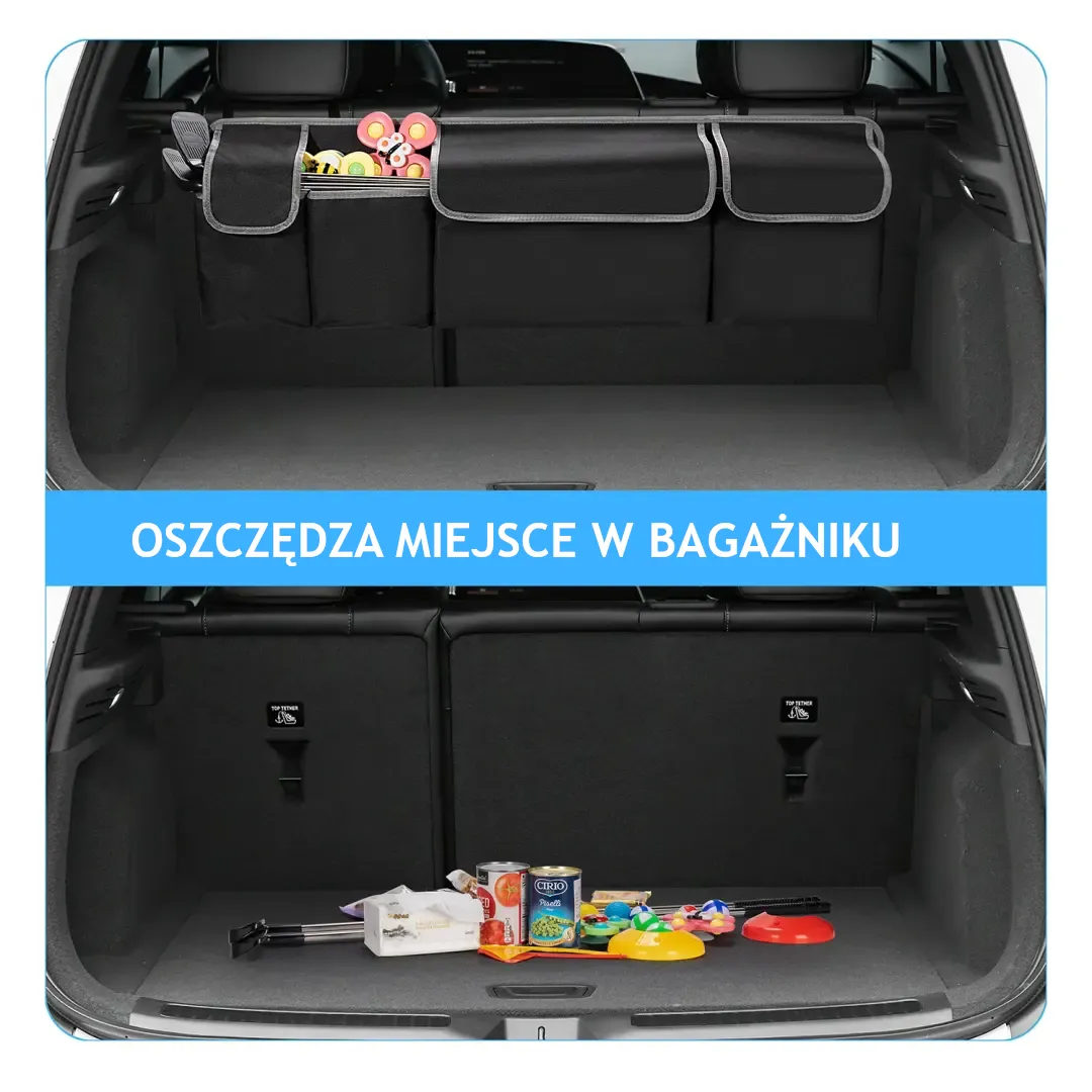 Wiszący organizer do bagażnika samochodowego/SUV-a, 99 x 35 cm, z 4 kieszeniami do przechowywania.
