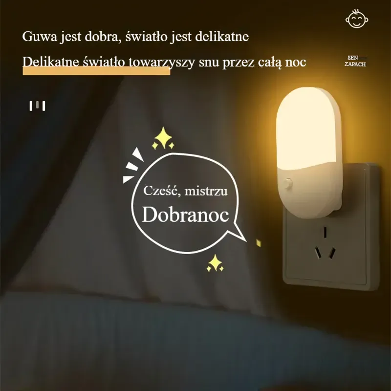 Lampka nocna LED do sypialni, pokoju dziecięcego i salonu. Wtyczka EU/US, ochrona oczu, idealna do karmienia dziecka, oświetlenia, pokoju, korytarza czy kuchni.