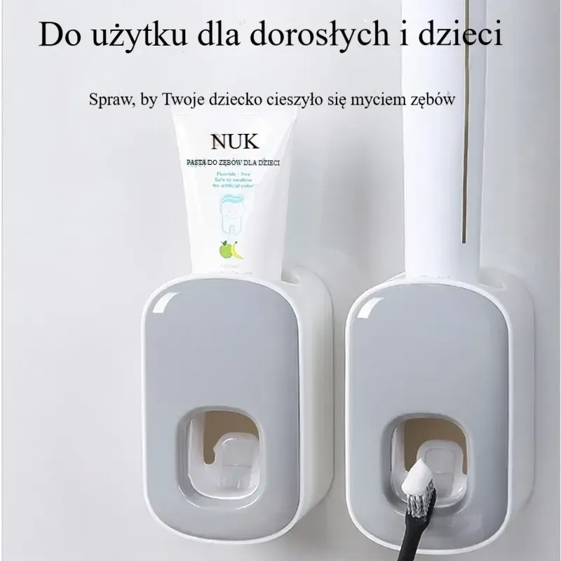 Wodoodporny wyciskacz do pasty do zębów. Automatyczny dozownik pasty do zębów. Montowany na ścianie. Akcesoria łazienkowe. Uchwyt na szczoteczki do zębów.